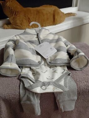 Burt's Bees Cream & Gray Striped Baby Sleepwear